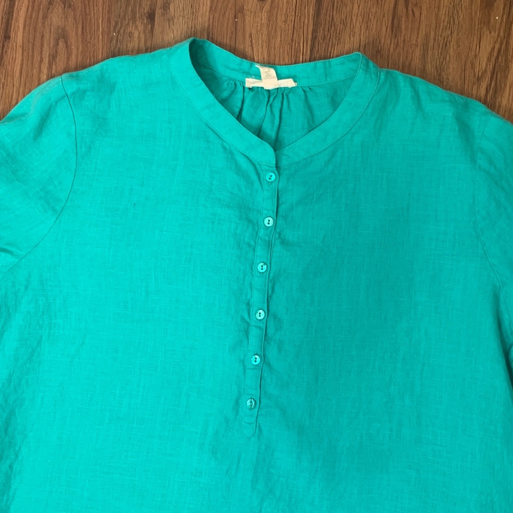 Turquoise Linen Popover Tunic - Picture 2 of 7